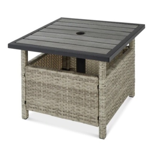 Outdoor Wicker Patio Side Table, Gray - Lot 305