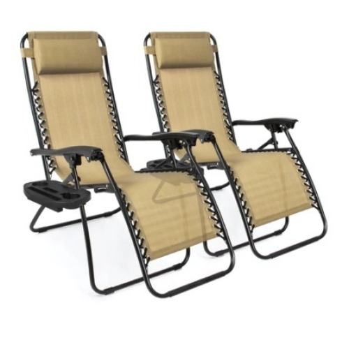 Set of 2 Adjustable Zero Gravity Patio Chair Recliners, Biege - Lot 312