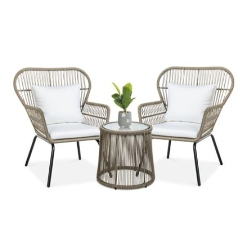 3-Piece Patio Wicker Bistro Set, Tan - Lot 353