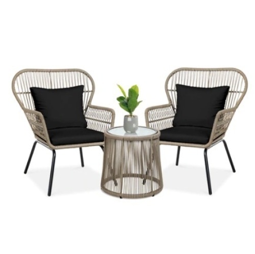 3-Piece Patio Wicker Bistro Set, Natural/Black - Lot 359