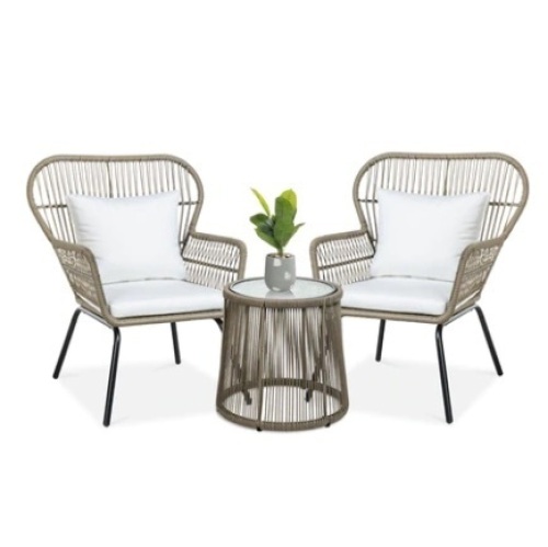 3-Piece Patio Wicker Bistro Set, Tan - Lot 360