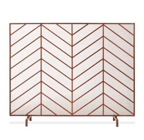 Single Panel Iron Chevron Fireplace Screen, 38x31in, Copper - Lot 371