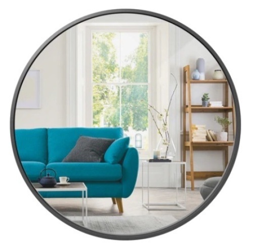 Framed Round Bathroom Wall Mirror, 36in, Matte Black - Lot 375