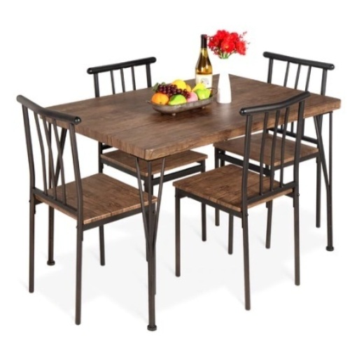 5-Piece Modern Metal & Wood Dining Table Set, Drift Brown - Lot 400