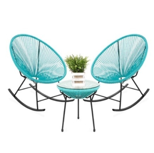3-Piece Patio Rocking Chair Bistro Set, Blue - Lot 401