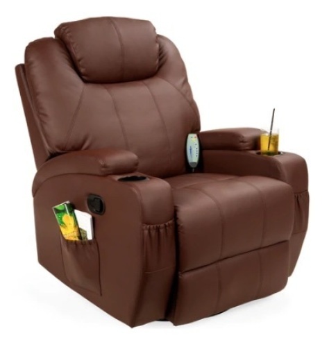 Faux Leather Massage Recliner Chair, Brown - Lot 403