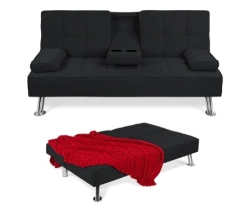 Linen Sofa Bed Futon, Black - Lot 421