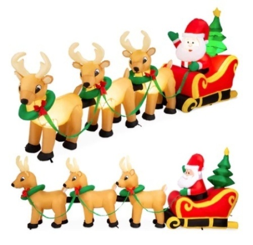 Lighted Inflatable Santa Claus & Reindeer, 9ft - Lot 429