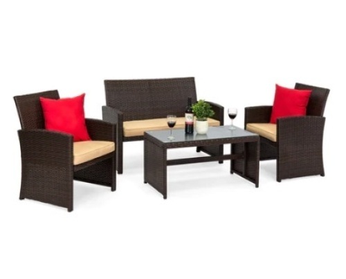 4-Piece Outdoor Wicker Patio Set, Brown/Biege - Lot 456