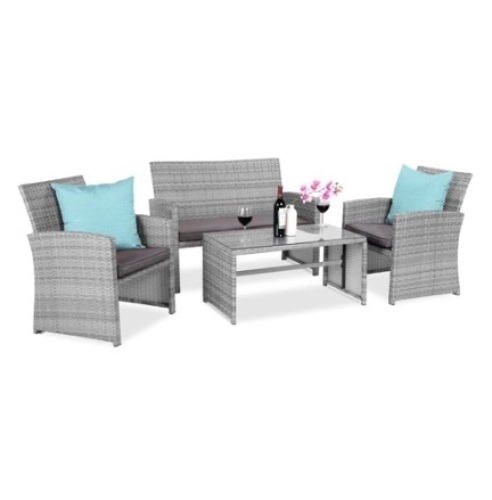 4-Piece Outdoor Wicker Patio Set, Gray/Gray - Lot 459