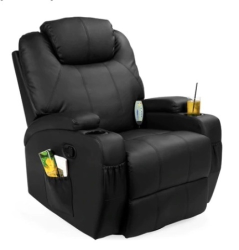 Faux Leather Swivel Glider Massage Recliner Chair, Black - Lot 470