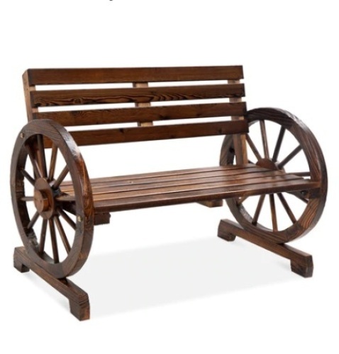 2-Person Rustic Wooden Wagon Wheel Bench - Lot 475