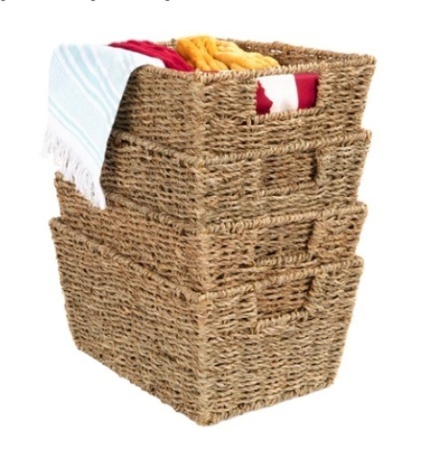 Set of 4 Seagrass Storage Tote Baskets, Natural - Lot 479