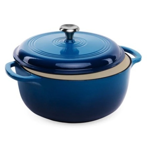 6qt Non-Stick Enamel Cast-Iron Dutch Oven, Deep Blue - Lot 478