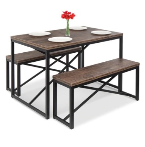 3-Piece Bench Style Dining Furniture Set, 45.5in, Black/Brown - Lot 480