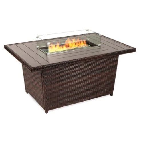 Wicker Propane Fire Pit Table, 52in, Brown - Lot 485
