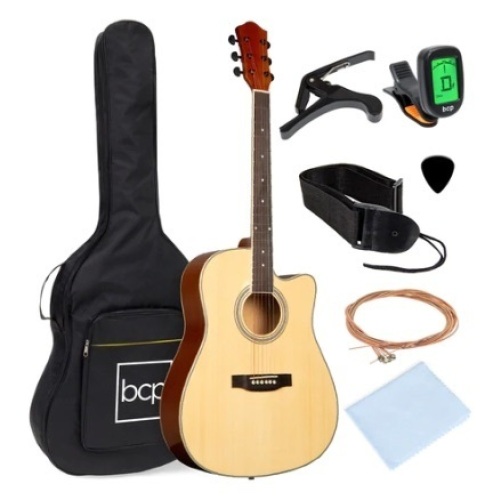Full Size Beginner Acoustic Guitar Set, 41in, Natural - Lot 497