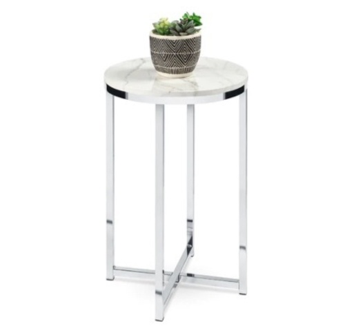 Round Coffee Side Table,16in, White - Lot 627