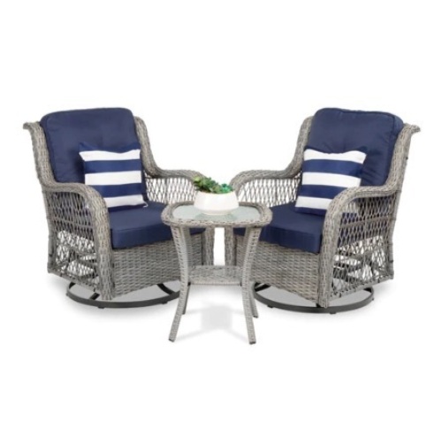 3-Piece Patio Wicker Bistro Furniture Set, Navy - Lot 643
