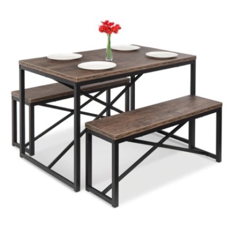 3-Piece Bench Style Dining Furniture Set, 45.5in, Black/Brown - Lot 665