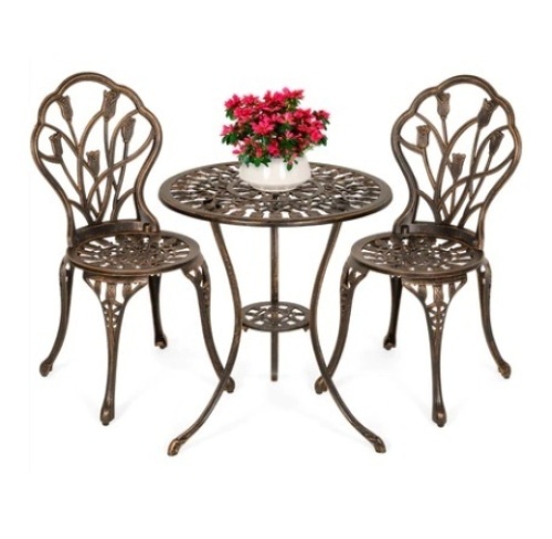 3-Piece Cast Aluminum Patio Bistro Set, Brown - Lot 670