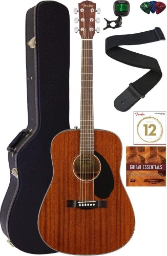Fender CD-60S Solid Top Dreadnought Acoustic Guitar - All Mahogany Bundle with Hard Case, Tuner, Strap, Strings, Picks, Austin Bazaar Instructional DVD, and Polishing Cloth. NEW - Lot 27