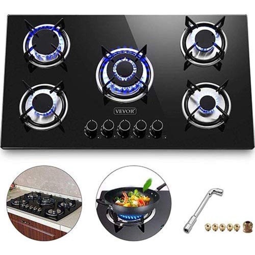 VEVOR 36" x 21" Built in 5 Burner Gas Stove Tempered Glass Cooktop with Liquid Propane Conversion Kit Thermocouple Protection - Appears New  - Lot 35