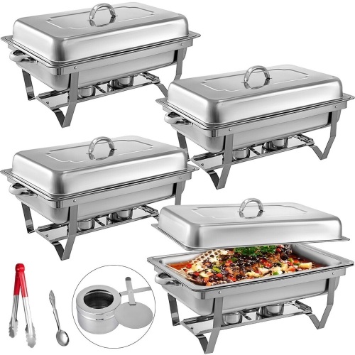 VEVOR 4 Pack Chafing Dish 8 Quart Stainless Steel Full Size Rectangular Chafers - Appears New  - Lot 106