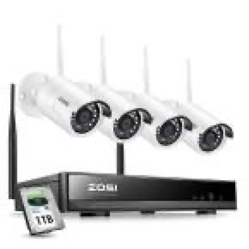ZOSI 8-Channel 1080p 1TB Hard Drive NVR Security Camera System with 4 Wireless Bullet Cameras - New - Lot 295