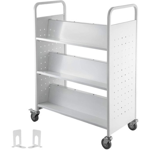 Vevor Library Book Cart with Double Sided W-Shaped Sloped Shelves, White - E-Comm Return, Unknown Condition  - Lot 321