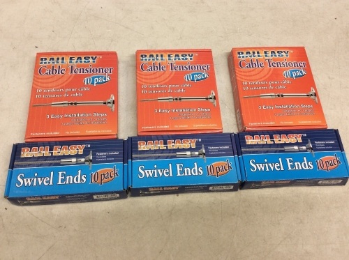 Lot of (3) Atlantis Rail Easy System Swivel Terminating End/Turnbuckle, 10 Pack & (3) Cable Tensioner-Flat, 10 Pack for Cable Railing - Appear New  - Lot 329