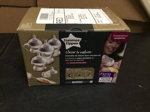 Tommee Tippee Closer to Nature Baby Bottle Kit, Anti-Colic Valve, Breast-Like Nipple for Natural Latch,  4 Bottles, 1 Pacifier, Cleaning Brush and Handles - Appears New  - Lot 361
