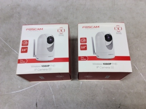 Lot of (2) Foscam Home Security Camera, R2 Full HD 1080P WiFi IP Camera with Real-time 1080P Video at 25FPS, Pan Tilt 8X Digital Zoom, Motion Detection & Alert, Optional Cloud Service Available, White - New   - Lot 364
