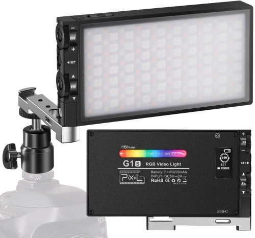 Pixel G1s RGB Video Light, Built-in 12W Rechargeable Battery LED Camera Light 360° Full Color 12 Common Light Effects - Appears New  - Lot 396