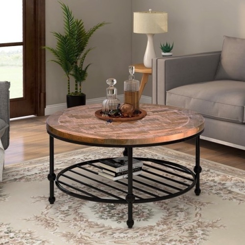 Home Rustic Natural Round Coffee Table with Storage Shelf - Appears New   - Lot 559