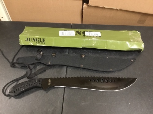 Jungle Master JM-031B Machete, Black Reverse Serrated Blade, Black Cord-Wrapped Handle, 21-Inch Overall - Appears New   - Lot 565