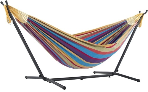 Vivere Double Cotton Hammock with Steel Stand, Tropical - Appears New   - Lot 587