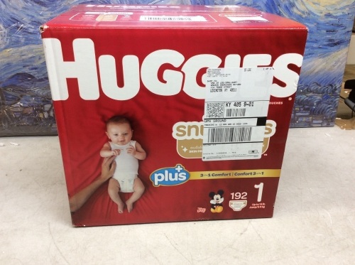 Huggies Little Snugglers Plus+, Size 1, 192 ct - New/Unopened - Lot 635