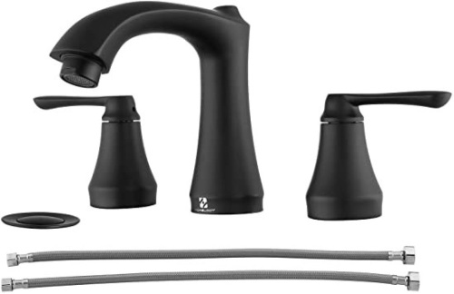 HOMELODY Widespread 8 Inch Bathroom Faucet with Pop Up Drain and Supply Hose, Matte Black - Appears New   - Lot 639