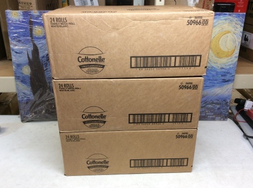 Lot of (3) Cottonelle Ultra Comfort Cushiony Cleaning Ripples Toilet Paper, 24 Family Mega Rolls - New - Lot 702