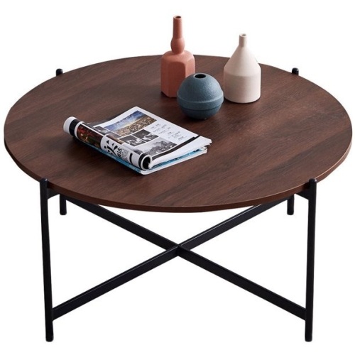 Round Coffee Table, Black Frame with 36” Walnut Top - Appears New   - Lot 753