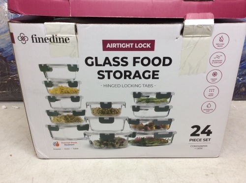Finedine 24 Piece Glass Food Storage Containers with Airtight Hinged Locking Tabs - Appears New  - Lot 754