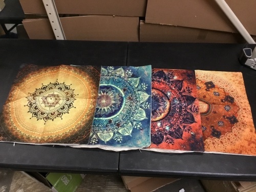 Set of 4 Mandala Compass Medallion Bohemian Style Throw Pillow Cases 18" x 18" - Appear New  - Lot 809