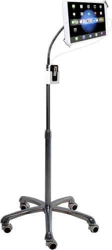 CTA Digital: Heavy-Duty Height-Adjustable, Rotating Tablet Stand with Security, Gooseneck and Locking Wheels for 7-13" Tablets, Including iPad 10.2-Inch (7th & 8th Gen.), Silver - Appears New   - Lot 842