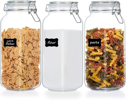 Vtopmart 3 Piece Glass Food Storage Jars with Airtight Lids & Chalkboard Labels - Appears New - Lot 863