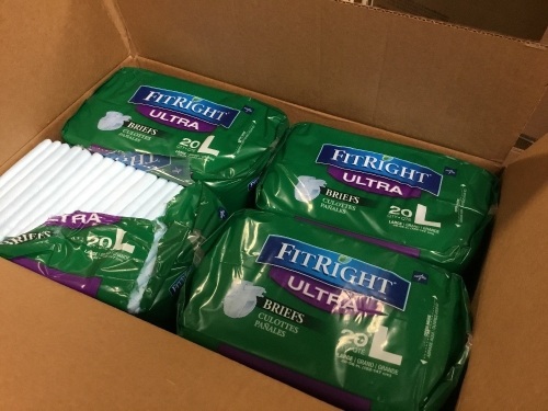 FitRight Ultra Disposable Incontinence Briefs with Tabs, Large, 48"-58", 4 packs of 20 - New  - Lot 876