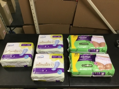 Lot of (3) TENA Intimates Overnight Pads, 28 ct & (2) Always Discreet Underwear Maximum, 28 ct - New - Lot 894