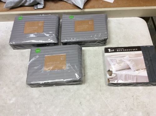 Lot of (3) Pure&Simple 100% Microfiber Sheet Set, Queen & (1) Soft Microfiber 3 Piece Sheet Set, Twin - New - Lot 1105