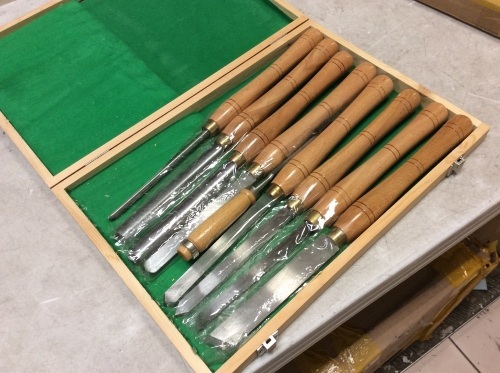 8 Piece Wood Lathe Chisel Cutting Carving HSS Steel Blades Wood Turning Tools - Appears New, Case Needs Fixed - Lot 1144