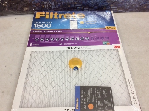Filtrete 20 x 25 x 1 Smart Air Filter MPR 1500, 2 Pack - New/Unopened - Lot 1150